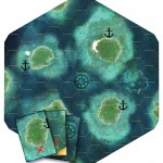 The game board and three treasure map cards