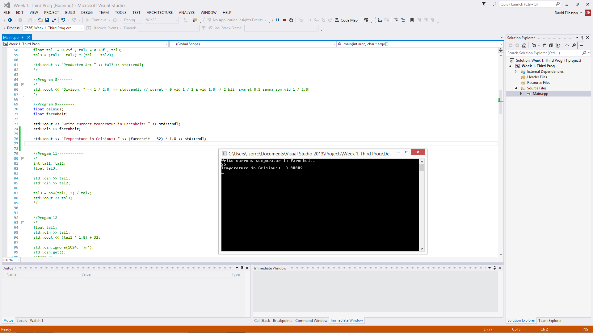 First Week of Program