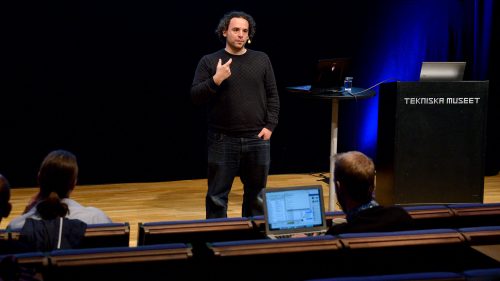 Patrick, our newest colleague, speaking at Tekniska museet.